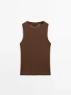 Massimo Dutti Sleeveless Open-knit Top In Brown