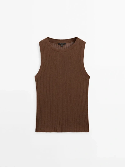Massimo Dutti Sleeveless Open-knit Top In Brown