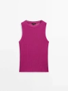 Massimo Dutti Sleeveless Open-knit Top In Fuchsia