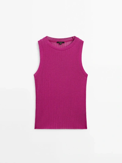 Massimo Dutti Sleeveless Open-knit Top In Fuchsia