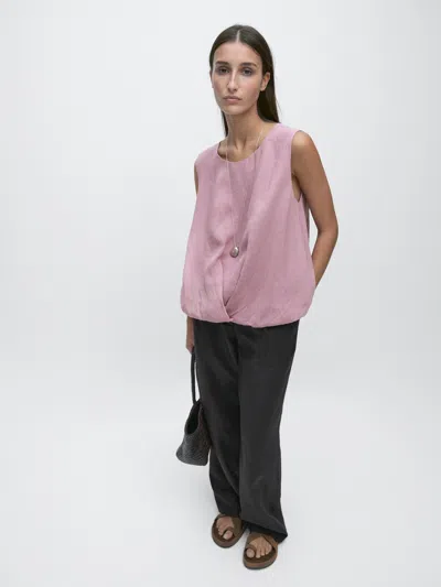 Massimo Dutti Sleeveless Ramie Blend Top In Pink