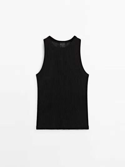 Massimo Dutti Sleeveless Ribbed Knit Top In Black