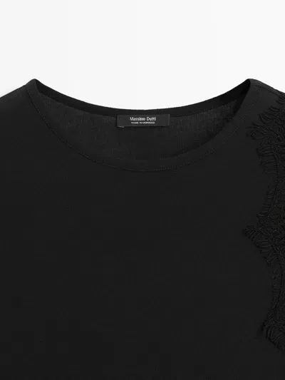 Massimo Dutti Sleeveless Top With Lace Detail In Black
