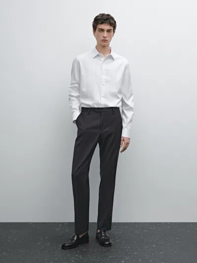Massimo Dutti Slim Fit 100% Cotton Oxford Shirt In White