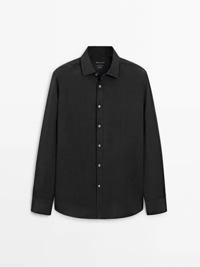 Massimo Dutti Slim-fit 100% Linen Shirt In Black