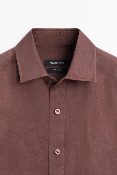 Massimo Dutti Slim Fit 100% Linen Shirt In Burgundy