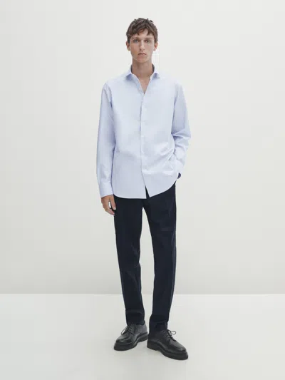 Massimo Dutti Slim-fit-hemd Aus Baumwollserge In Himmelblau