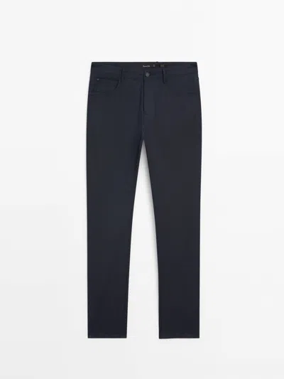Massimo Dutti Slim Fit Denim Trousers In Navy Blue