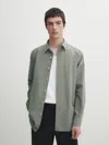 Massimo Dutti Slim-fit-hemd Aus Extrafeiner Baumwolle In Grün