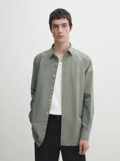 Massimo Dutti Slim-fit-hemd Aus Extrafeiner Baumwolle In Grün