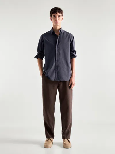 Massimo Dutti Slim-fit-hemd Aus Extrafeiner Baumwolle In Marineblau