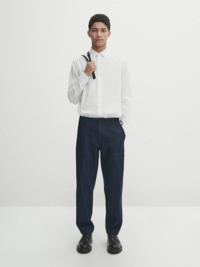 Massimo Dutti Slim-fit-hemd Aus Baumwolle Mit Strukturmuster In Weiss