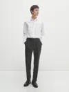 Massimo Dutti Slim-fit-hemd Aus Baumwollserge In Weiss