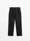 Massimo Dutti Slim Fit Darted Linen Trousers In Black