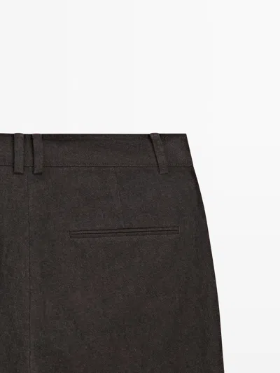Massimo Dutti Slim Fit Linen Blend Trousers In Brown