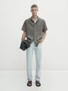 Massimo Dutti Leinenhemd Kurzarm Slim-fit In Grau