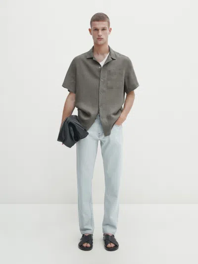 Massimo Dutti Leinenhemd Kurzarm Slim-fit In Grau