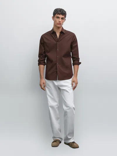 Massimo Dutti Slim Fit Stretch Shirt In Brown