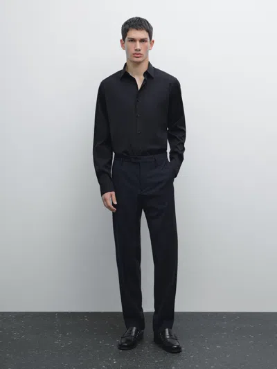Massimo Dutti Slim Fit Stretch Shirt In Black