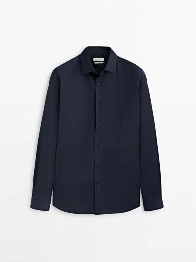 Massimo Dutti Slim Fit Stretchy Shirt - Studio In Marineblau
