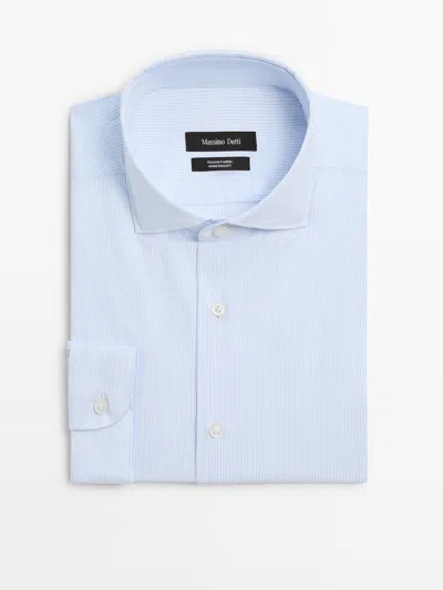 Massimo Dutti Slim Fit Striped 100% Cotton Shirt In Blue