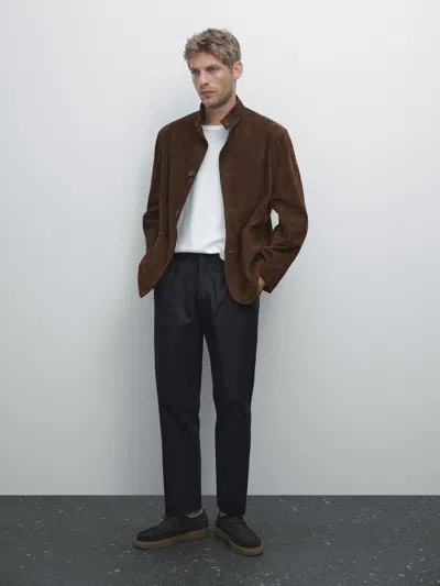 Massimo Dutti Slim Fit Textured Trousers In Blue