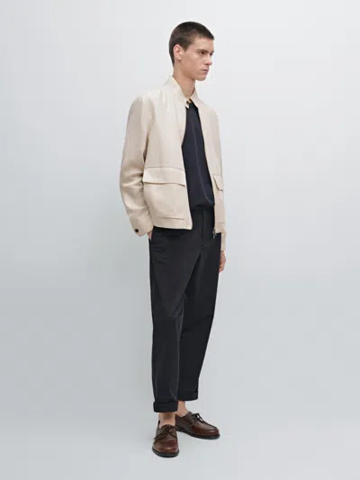 Massimo Dutti Slim Fit Textured Trousers In Black