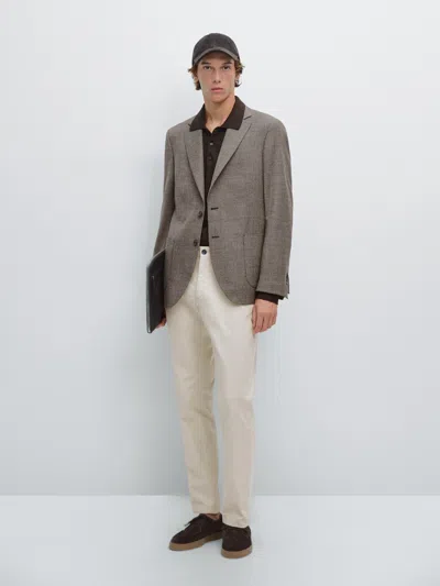 Massimo Dutti Slim Fit Textured Trousers In Brown