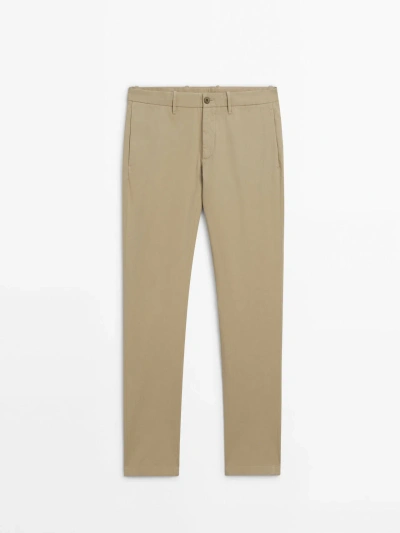 Massimo Dutti Slim-fit Tricotine Chino Trousers In Beige