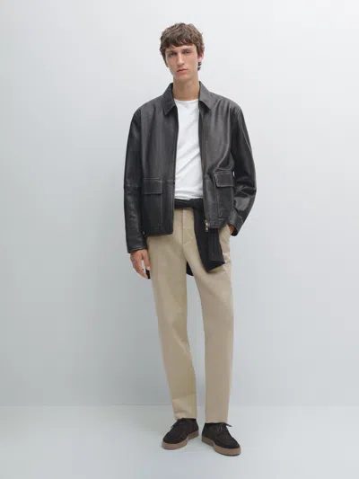 Massimo Dutti Slim Fit Trousers With Elastic Side Detail In Black