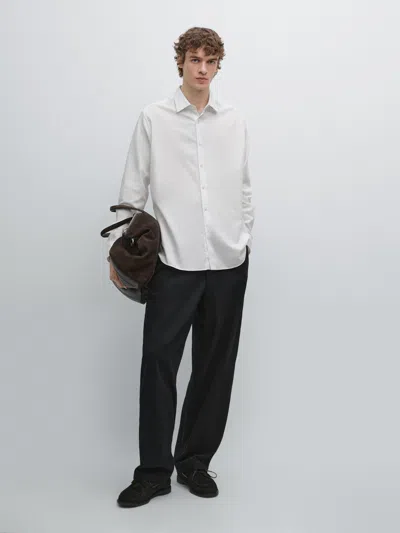 Massimo Dutti Slim Fit Twill Melange Shirt In White