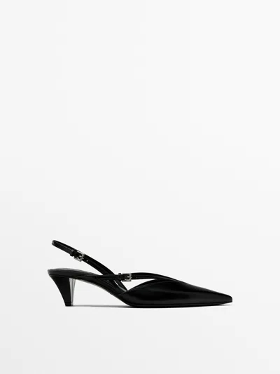 Massimo Dutti Slingback Shoes With Instep Straps In Black