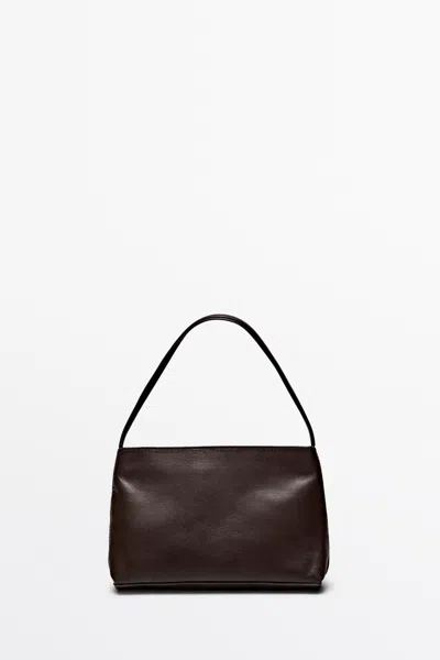Massimo Dutti Small Nappa Leather Shoulder Bag In Brown