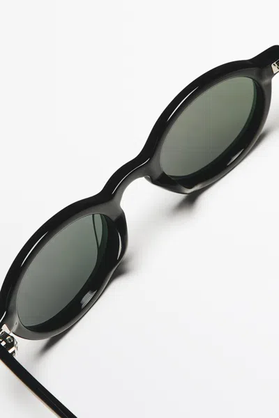 Massimo Dutti Small Round Sunglasses In Black