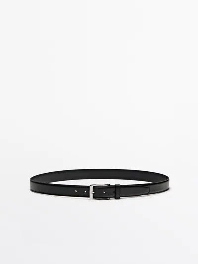 Massimo Dutti Smart Nappa Leather Belt With Topstitching In Black