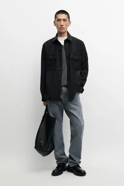 Massimo Dutti Sobrecamisa Com Bolsos 100% De Lã Total Look In Cinza