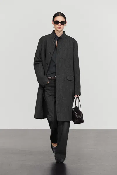 Massimo Dutti Sobretudo Com Gola Subida E Lã In Gray