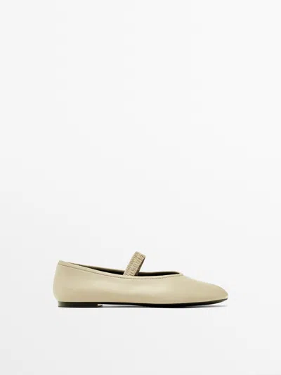 Massimo Dutti Soft Elastic Ballet Flats In Cream