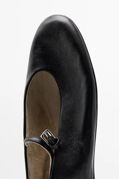 Massimo Dutti Soft Leather Ballerinas In Black