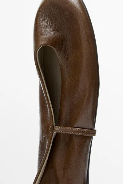 Massimo Dutti Soft Leather Ballerinas In Brown