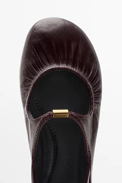 Massimo Dutti Soft Leather Ballet Flat In Burgundy
