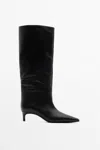 Massimo Dutti Soft Leather Heel Boot In Black