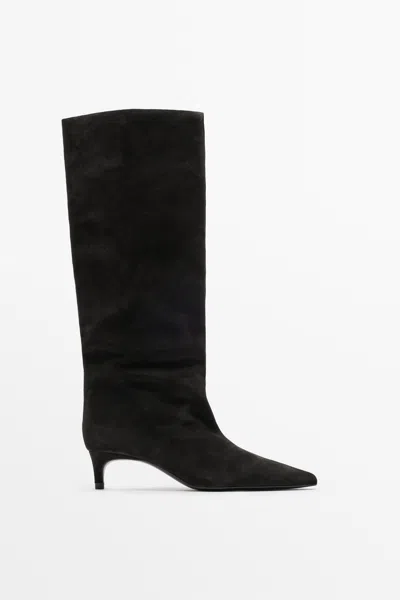 Massimo Dutti Bota De Salto Em Pele Soft In Castanho