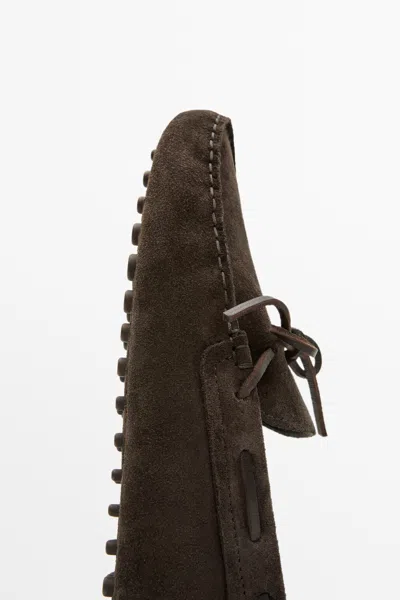 Massimo Dutti Soft Leather Loafers With Tie In Brown