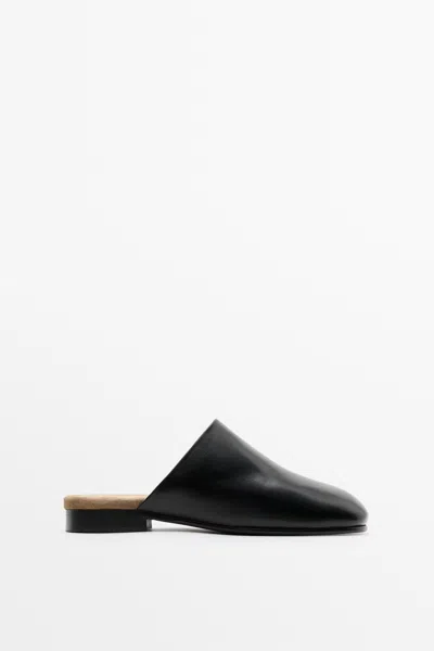 Massimo Dutti Soft Leather Mule In Zwart