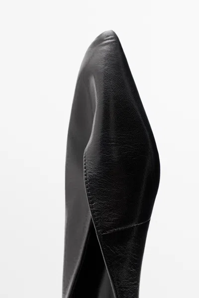 Massimo Dutti Soft Leather Mules In Black