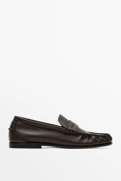 Massimo Dutti Soft Shirred Leather Loafer In Brown