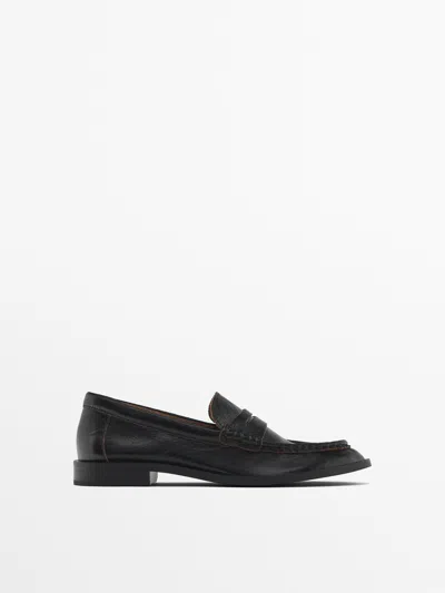 Massimo Dutti Softe Mokassins Mit Loafer-detail In Black