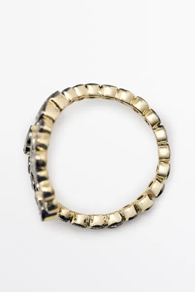 Massimo Dutti Spiral Ring With Rhinestones In Gold