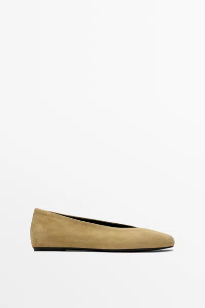 Massimo Dutti Bailarina Piel Serraje In Brown